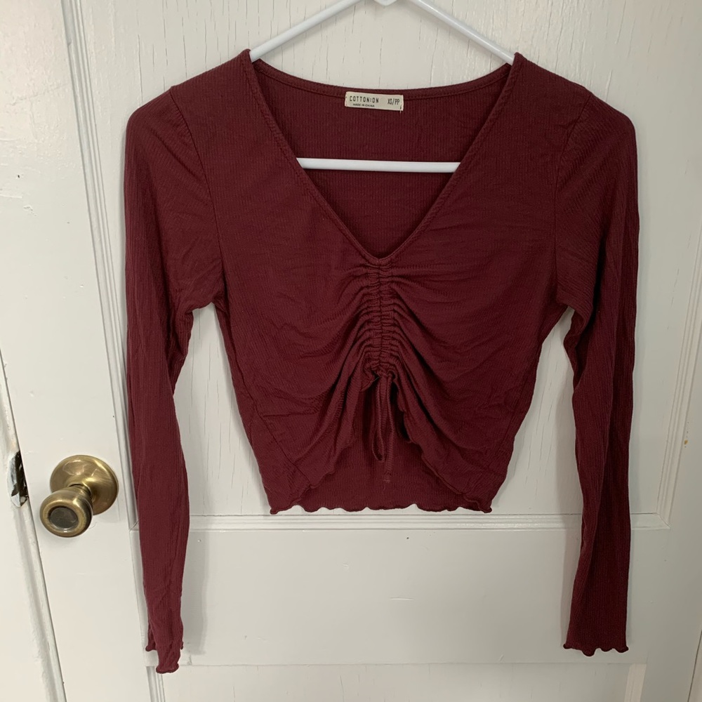Maroon Cropped Rouched Top